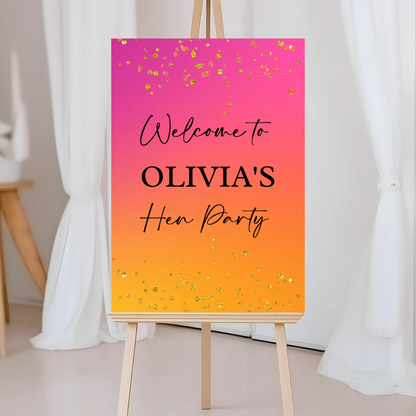Pink, Orange & Gold Welcome Board Sign | Personalised Birthday, Hen Party Board | Party Sign | A4, A3, A2 (Black Text)