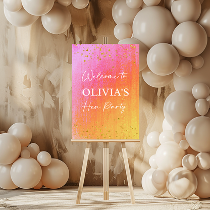Pink, Orange & Gold Welcome Board Sign | Personalised Birthday, Hen Party Board | Party Sign | A4, A3, A2 (White Text)