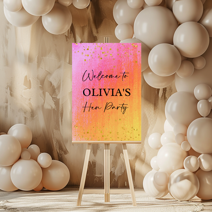 Pink, Orange & Gold Welcome Board Sign | Personalised Birthday, Hen Party Board | Party Sign | A4, A3, A2 (Black Text)