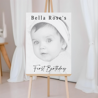Black & White Photo Board | First Birthday Welcome Board Sign | Personalised Party Board | A4, A3, A2