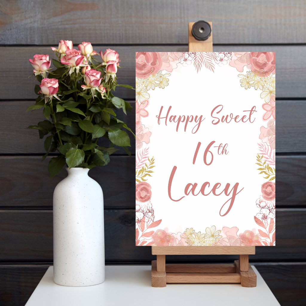 Blush Pink Gold Floral Welcome Board Sign | Personalised Baby Shower, Christening, Birthday Party, Wedding Board | Party Sign | A4, A3, A2