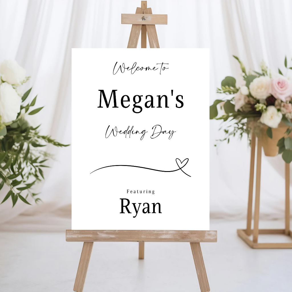Black & White Minimalistic Welcome Wedding Board Sign | Personalised Wedding Day Board | Wedding Party Sign | A4, A3, A2