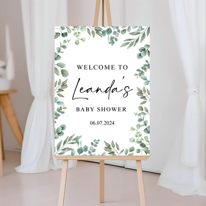 Greenery Leafy Welcome Board Sign | Personalised Baby Shower, Christening, Birthday Party, Wedding Board | Party Sign | A4, A3, A2