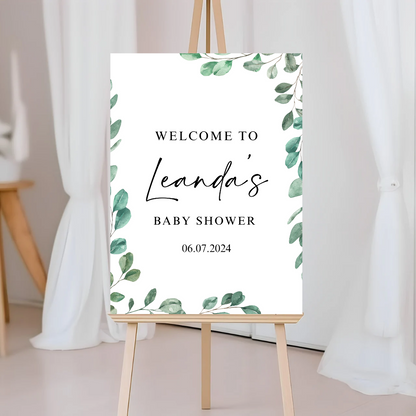 Greenery Leafy Welcome Board Sign | Personalised Baby Shower, Christening, Birthday Party, Wedding Board | Party Sign | A4, A3, A2
