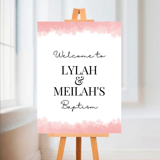 Pink Welcome Board Sign | Personalised Baby Shower, Christening, Birthday Party Board | Party Sign | A4, A3, A2