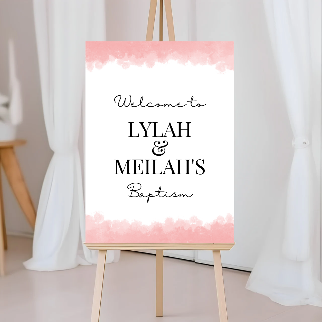 Pink Welcome Board Sign | Personalised Baby Shower, Christening, Birthday Party Board | Party Sign | A4, A3, A2