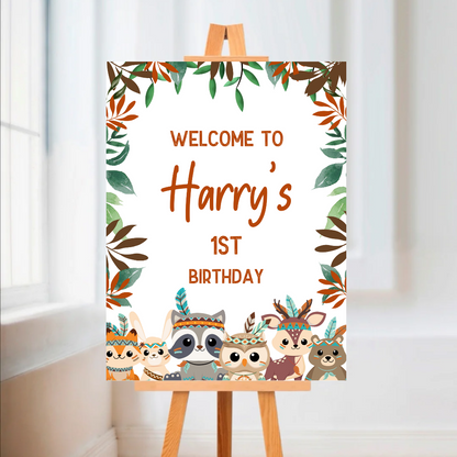 Woodland Animal Welcome Board Sign | Personalised Baby Shower, Birthday Party Board | Party Sign | A4, A3, A2