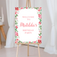 Fuchsia Pink Floral Roses Welcome Board Sign | Personalised Baby Shower, Birthday Party Board | Party Sign | A4, A3, A2