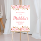 Pink Floral Roses Welcome Board Sign | Personalised Baby Shower, Birthday Party Board | Party Sign | A4, A3, A2