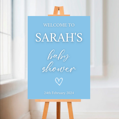 Blue Heart Baby Shower Welcome Board Sign | Personalised Baby Shower Board | Christening Party Sign | A4, A3, A2