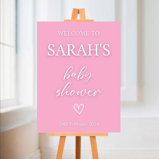 Pink Heart Baby Shower Welcome Board Sign | Personalised Baby Shower Board | Christening Party Sign | A4, A3, A2