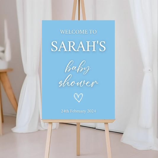 Blue Heart Baby Shower Welcome Board Sign | Personalised Baby Shower Board | Christening Party Sign | A4, A3, A2