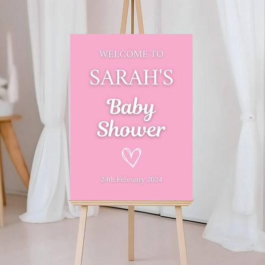 Pink Heart Baby Shower Welcome Board Sign | Personalised Baby Shower Board | Christening Party Sign | A4, A3, A2