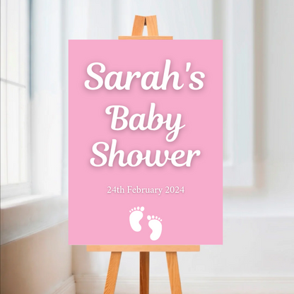 Pink Footprint Baby Shower Welcome Board Sign | Personalised Baby Shower Board | Christening Party Sign | A4, A3, A2