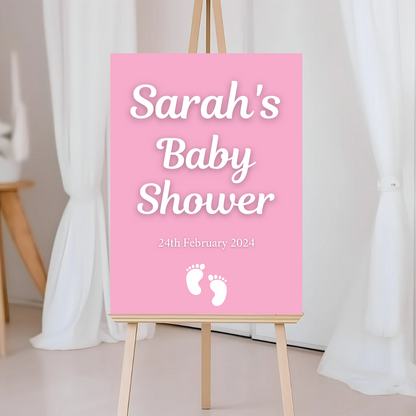 Pink Footprint Baby Shower Welcome Board Sign | Personalised Baby Shower Board | Christening Party Sign | A4, A3, A2