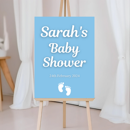 Blue Footprint Baby Shower Welcome Board Sign | Personalised Baby Shower Board | Christening Party Sign | A4, A3, A2