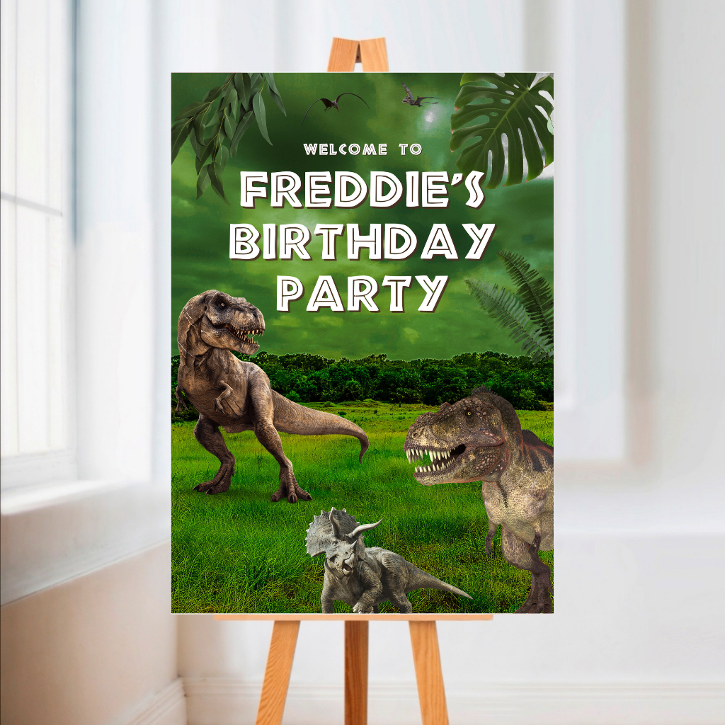 Dinosaur Welcome Board Sign | Personalised Birthday Board | Birthday Party Sign | A4, A3, A2 (Design 5)