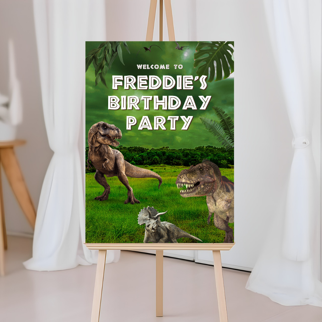 Dinosaur Welcome Board Sign | Personalised Birthday Board | Birthday Party Sign | A4, A3, A2 (Design 5)