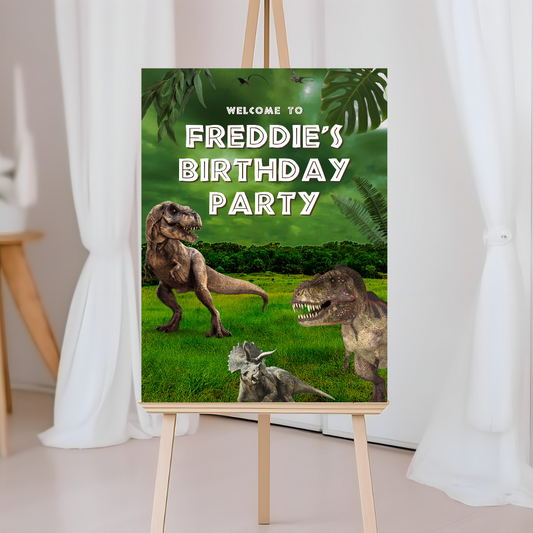 Dinosaur Welcome Board Sign | Personalised Birthday Board | Birthday Party Sign | A4, A3, A2 (Design 5)