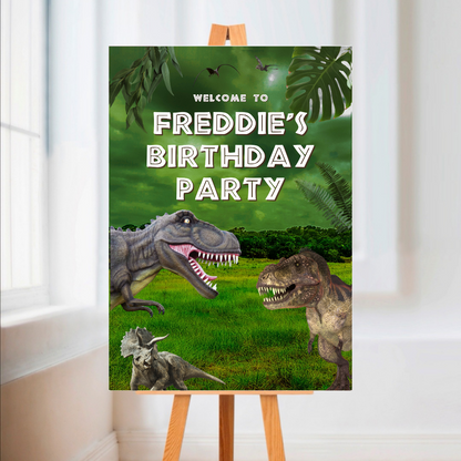 Dinosaur Welcome Board Sign | Personalised Birthday Board | Birthday Party Sign | A4, A3, A2 (Design 4)