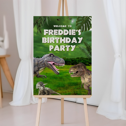 Dinosaur Welcome Board Sign | Personalised Birthday Board | Birthday Party Sign | A4, A3, A2 (Design 4)