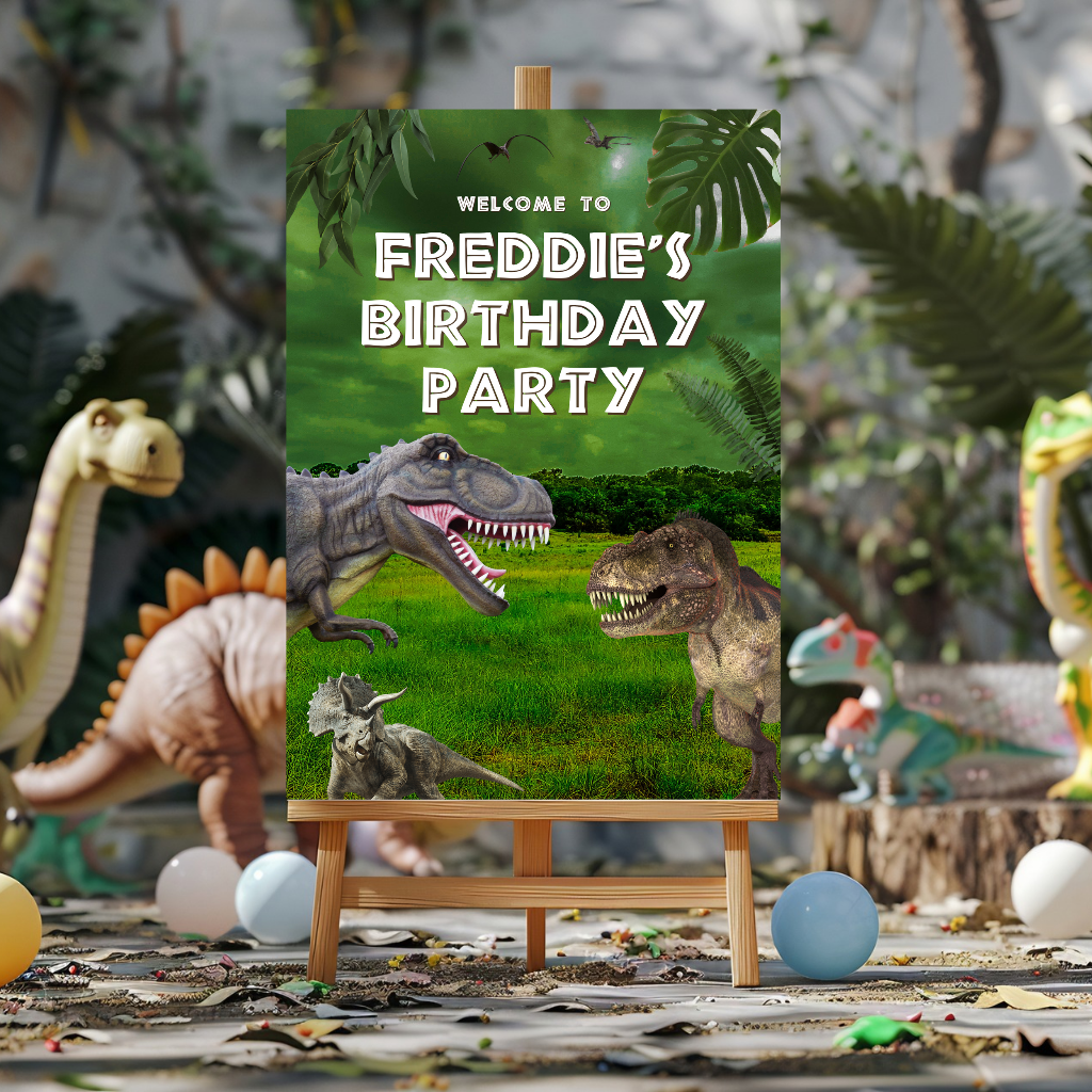 Dinosaur Welcome Board Sign | Personalised Birthday Board | Birthday Party Sign | A4, A3, A2 (Design 4)