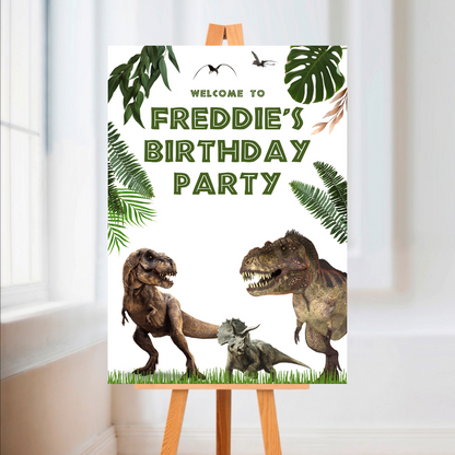 Dinosaur Welcome Board Sign | Personalised Birthday Board | Birthday Party Sign | A4, A3, A2 (Design 3)