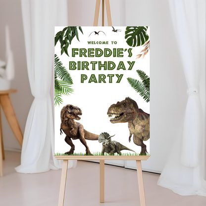 Dinosaur Welcome Board Sign | Personalised Birthday Board | Birthday Party Sign | A4, A3, A2 (Design 3)