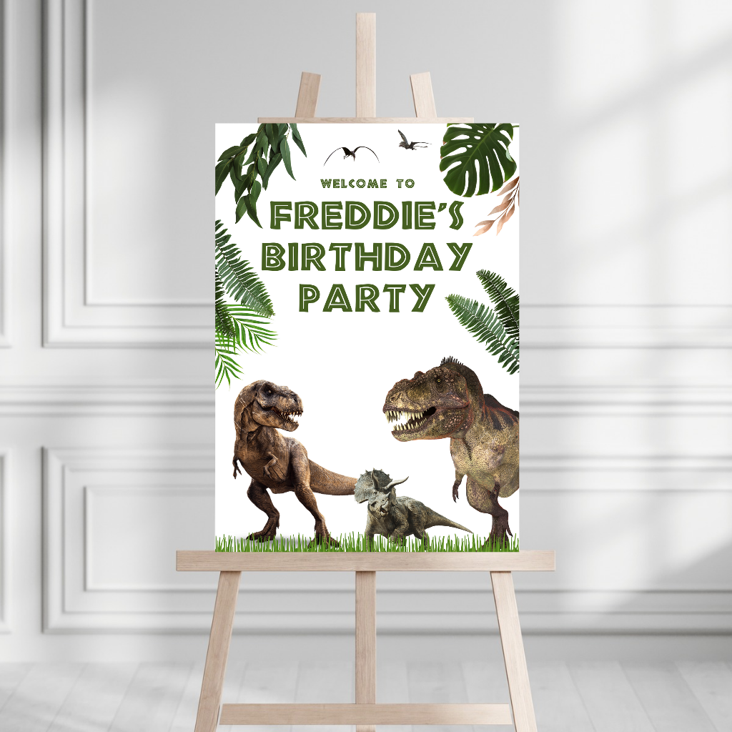Dinosaur Welcome Board Sign | Personalised Birthday Board | Birthday Party Sign | A4, A3, A2 (Design 3)