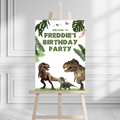 Dinosaur Welcome Board Sign | Personalised Birthday Board | Birthday Party Sign | A4, A3, A2 (Design 3)