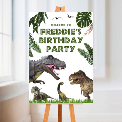Dinosaur Welcome Board Sign | Personalised Birthday Board | Birthday Party Sign | A4, A3, A2 (Design 2)