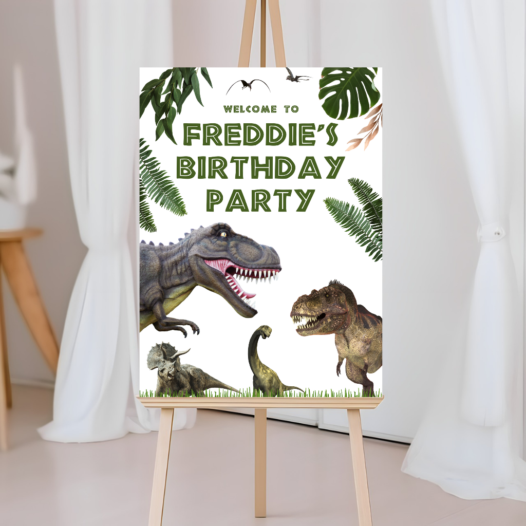 Dinosaur Welcome Board Sign | Personalised Birthday Board | Birthday Party Sign | A4, A3, A2 (Design 2)