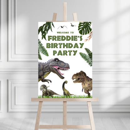 Dinosaur Welcome Board Sign | Personalised Birthday Board | Birthday Party Sign | A4, A3, A2 (Design 2)