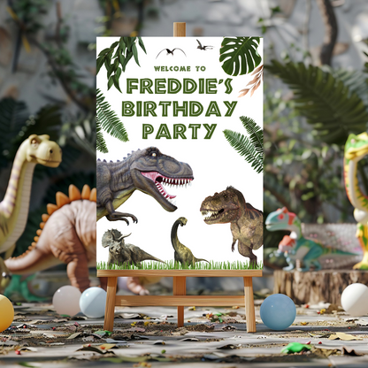 Dinosaur Welcome Board Sign | Personalised Birthday Board | Birthday Party Sign | A4, A3, A2 (Design 2)