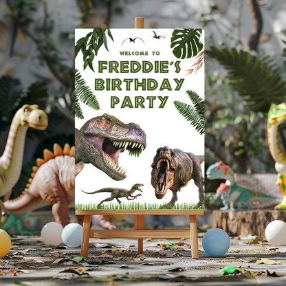 Dinosaur Welcome Board Sign | Personalised Birthday Board | Birthday Party Sign | A4, A3, A2 (Design 1)