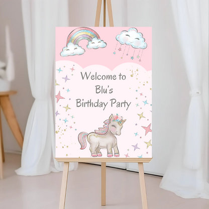 Unicorn Welcome Board Sign | Personalised Unicorn Birthday Party Board | Party Sign | A4, A3, A2, A1