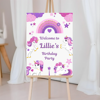 Unicorn Welcome Board Sign | Personalised Unicorn Birthday Party Board | Party Sign | A4, A3, A2, A1