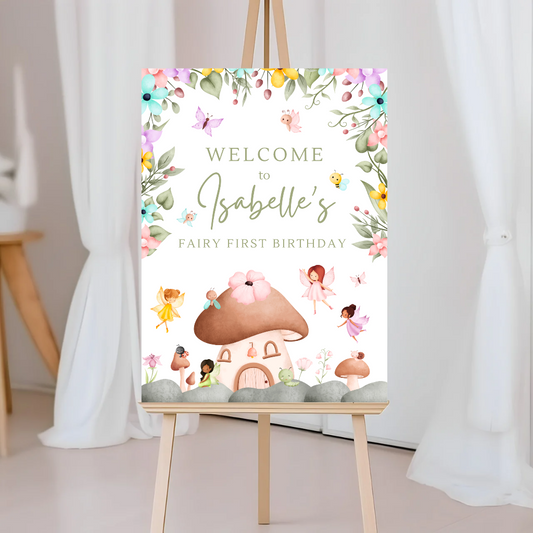 Fairy Welcome Board Sign | Personalised Fairy Birthday Party Board | Party Sign | A4, A3, A2, A1