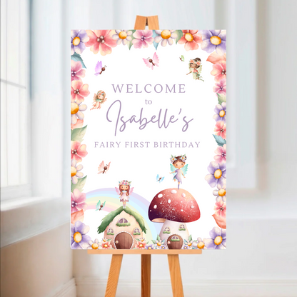 Fairy Welcome Board Sign | Personalised Fairy Birthday Party Board | Party Sign | A4, A3, A2, A1