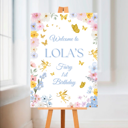 Fairy Welcome Board Sign | Personalised Fairy Birthday Party Board | Party Sign | A4, A3, A2, A1