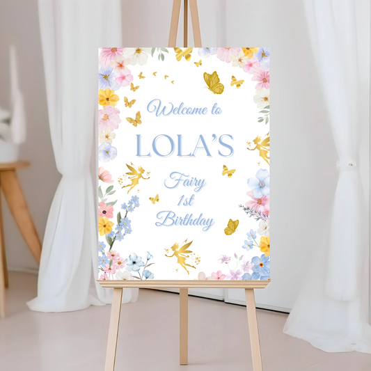 Fairy Welcome Board Sign | Personalised Fairy Birthday Party Board | Party Sign | A4, A3, A2, A1