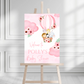 Pink Floral Safari Animal Hot Air Balloon Welcome Board Sign | Personalised Baby Shower, Birthday Party Board | Party Sign | A4, A3, A2