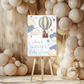 Blue Woodland Animal Hot Air Balloon Welcome Board Sign | Personalised Baby Shower, Birthday Party Board | Party Sign | A4, A3, A2