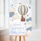 Blue Woodland Animal Hot Air Balloon Welcome Board Sign | Personalised Baby Shower, Birthday Party Board | Party Sign | A4, A3, A2