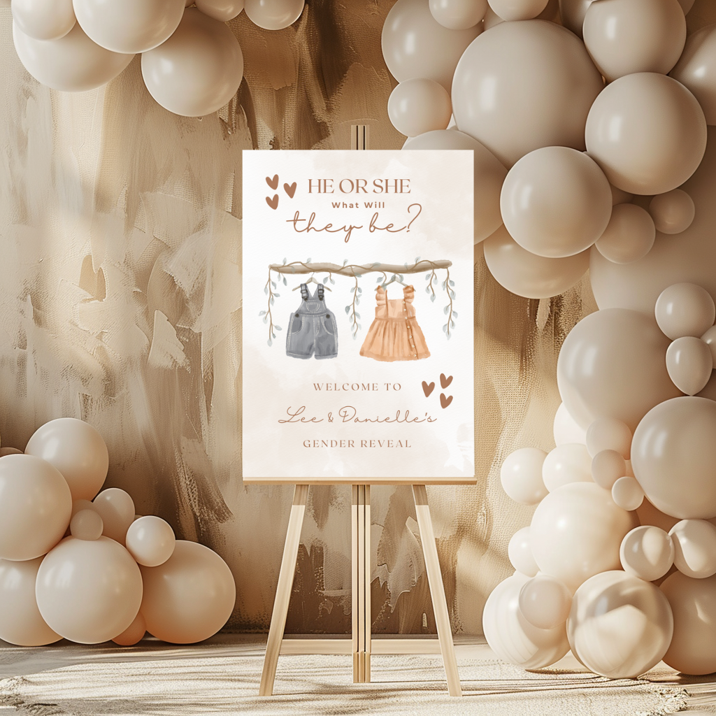 Neutral Baby Clothes Hanger Gender Reveal Welcome Board Sign | Personalised Gender Reveal Board | Party Sign | A4, A3, A2