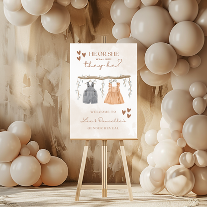 Neutral Baby Clothes Hanger Gender Reveal Welcome Board Sign | Personalised Gender Reveal Board | Party Sign | A4, A3, A2