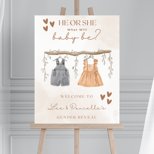 Neutral Baby Clothes Hanger Gender Reveal Welcome Board Sign | Personalised Gender Reveal Board | Party Sign | A4, A3, A2