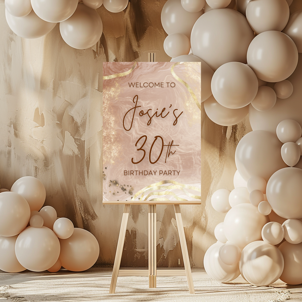 Nude/Beige & Gold Welcome Board Sign | Personalised Birthday Board | Birthday Party Sign | A4, A3, A2