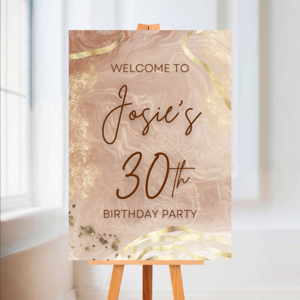 Nude/Beige & Gold Welcome Board Sign | Personalised Birthday Board | Birthday Party Sign | A4, A3, A2