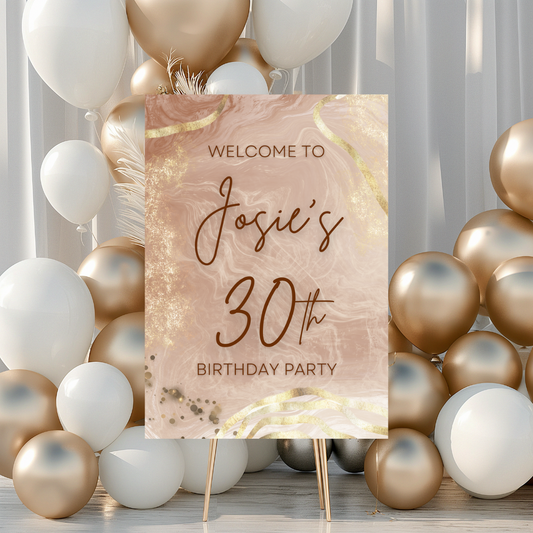 Nude/Beige & Gold Welcome Board Sign | Personalised Birthday Board | Birthday Party Sign | A4, A3, A2